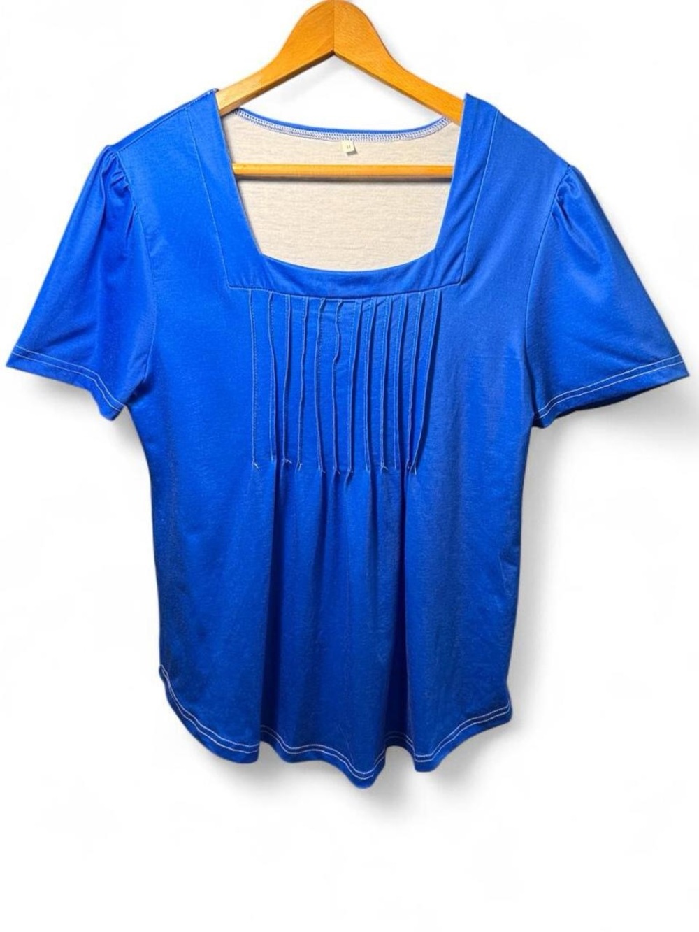 Square Neck Pintuck Short Sleeve Tee - Cobalt Blue